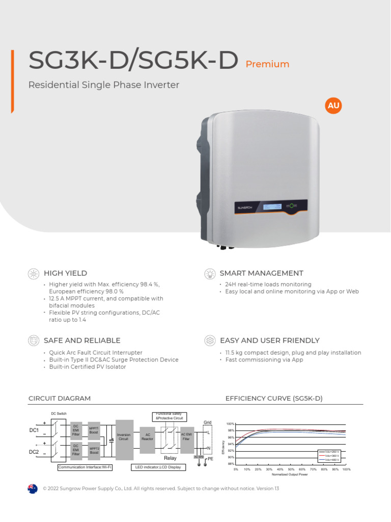Sungrow SG5K-D Inverter Datasheet | PDF | Alternating Current | Power ...