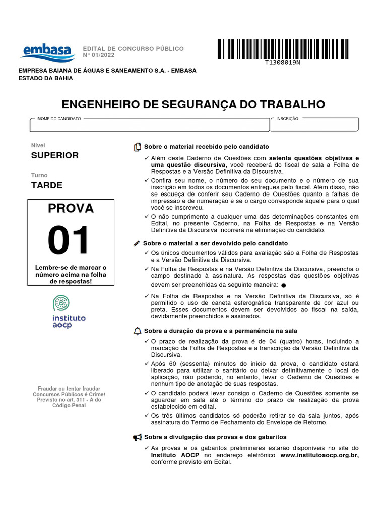 Concurso: Engenheiro de Segurança do Trabalho | PDF | Contabilidade ...