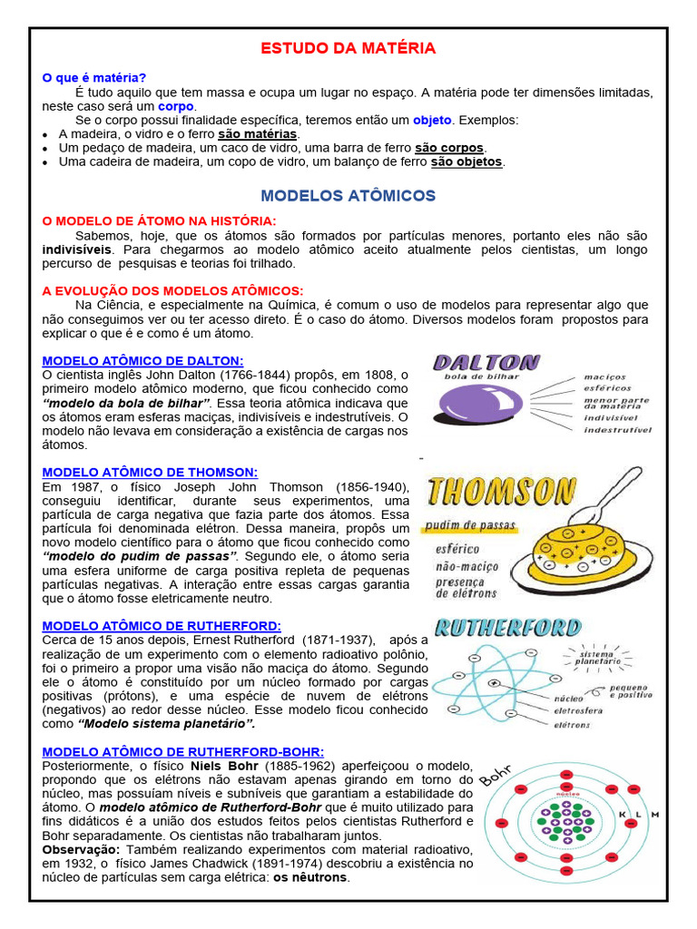 Modelos Atômicos Pdf Núcleo Atômico Matéria