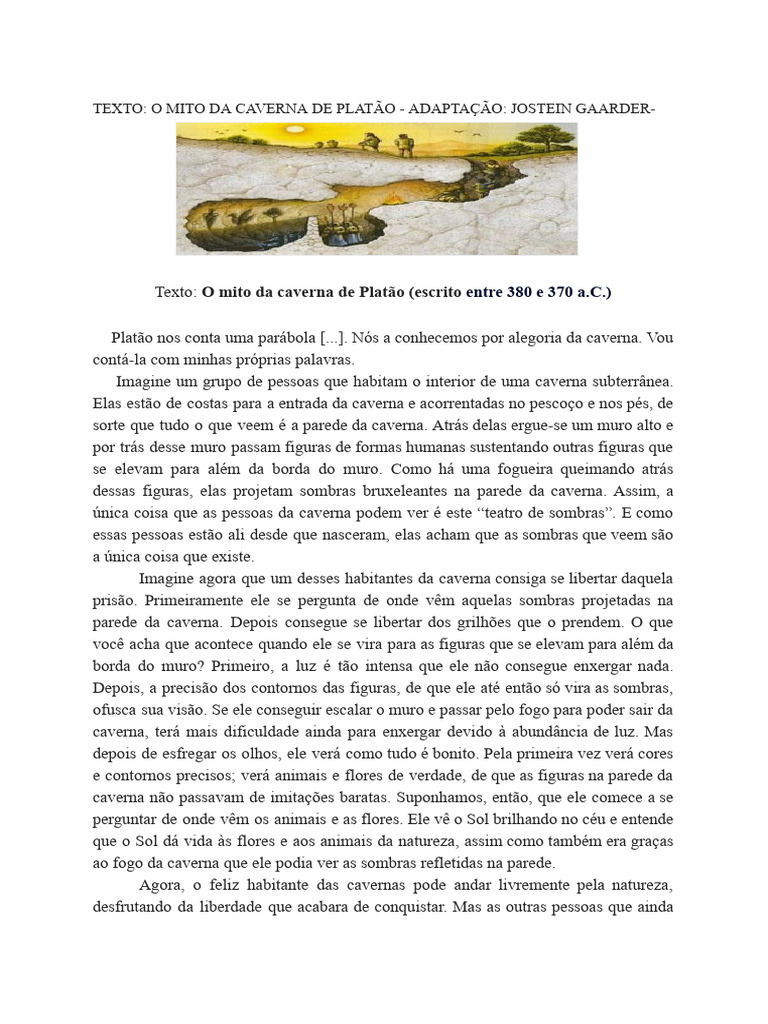 TEXTO_ O MITO DA CAVERNA DE PLATÃO COM INTERPRETAÇÃO | PDF