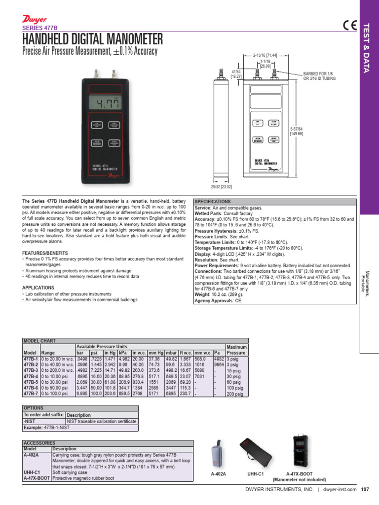 Manómetro Digital Serie 477B | PDF | Pressure Measurement | Calibration