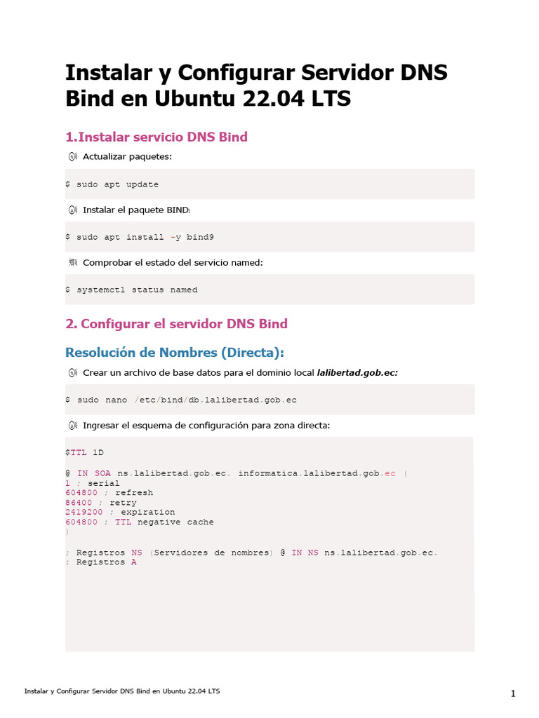 Configuración de DNS Bind en Ubuntu 22.04 | PDF | sistema de nombres de ...