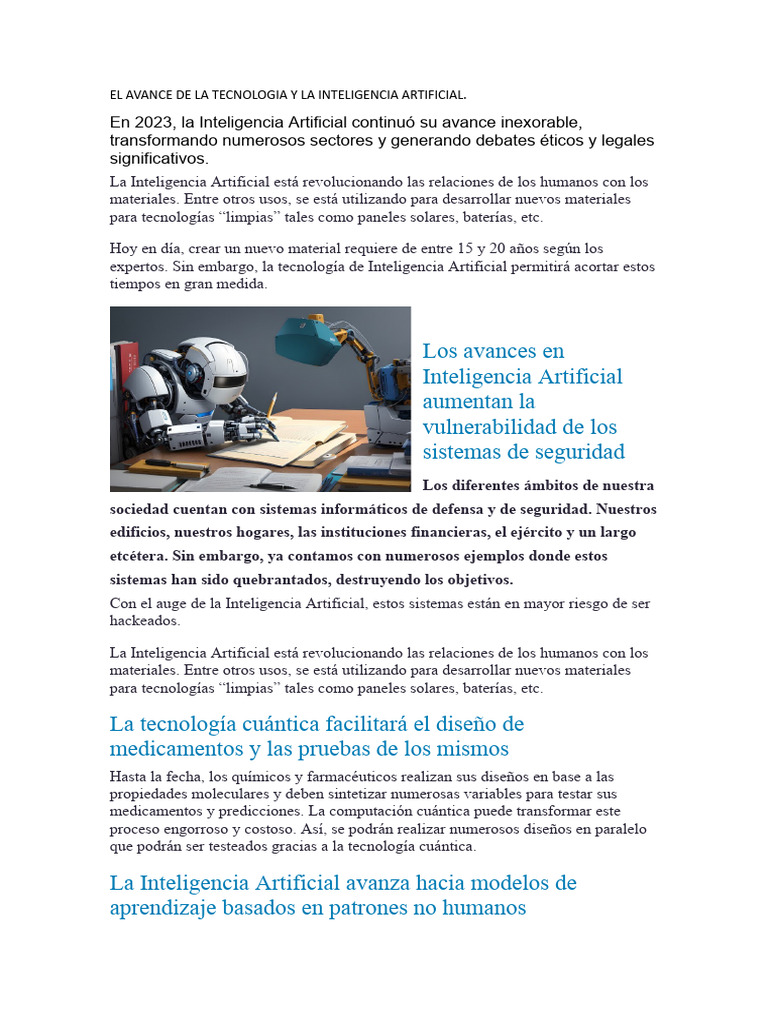 El Avance de La Tecnologia y La Inteligencia Artificial | PDF ...