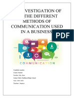 An Investigation of On The Different Methods of Communication Used in A Business