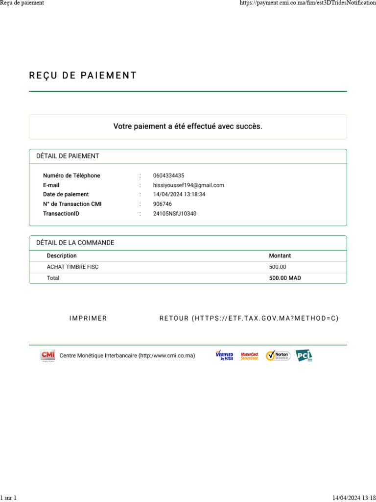 Reçu de Paiement | PDF