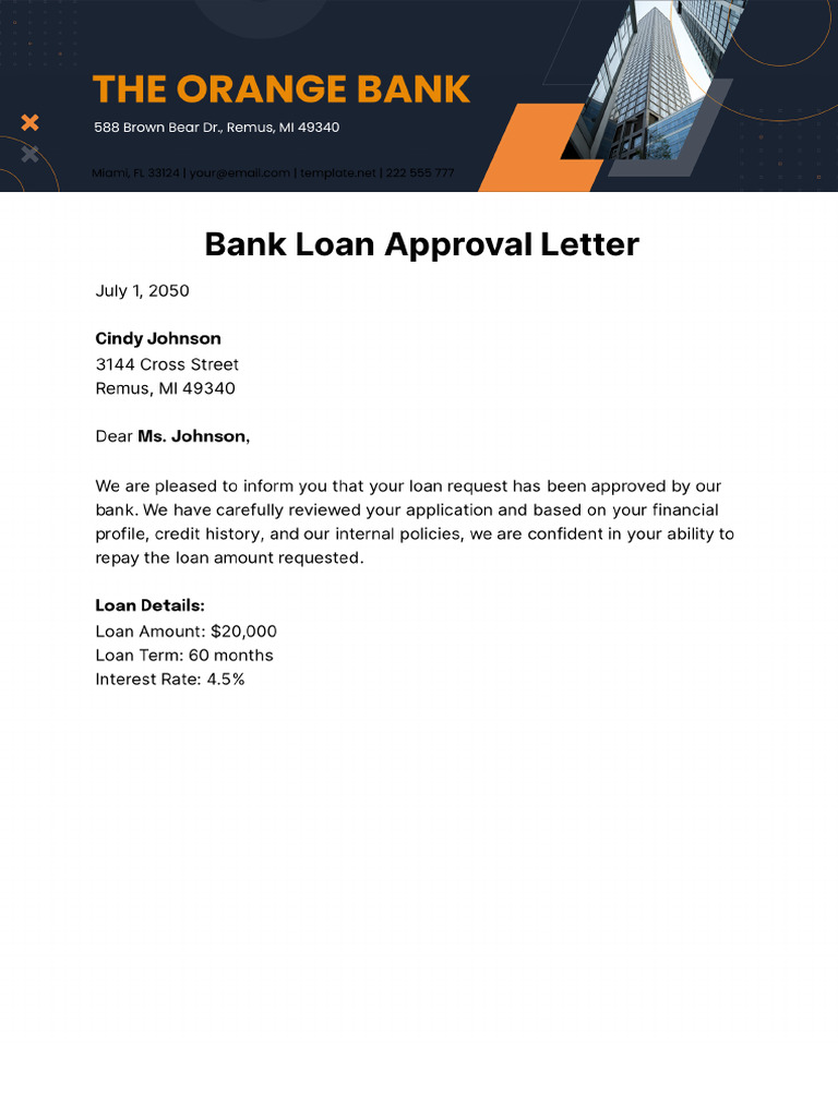 Bank Loan Approval Letter Template - Edit Online & Download Example | PDF