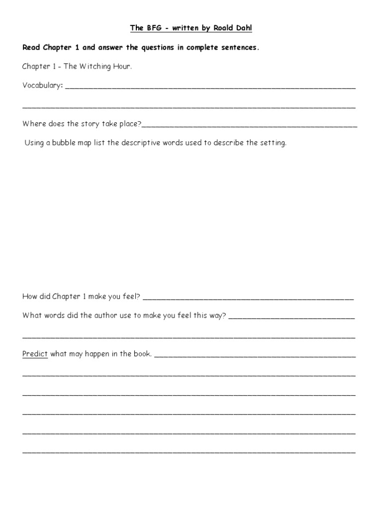 Worksheets Bfg Worksheets bfg novel unit