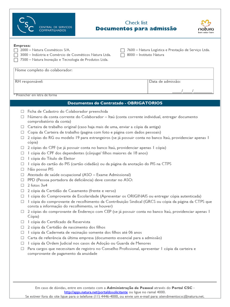 Check List de Documentos para Admissão | PDF