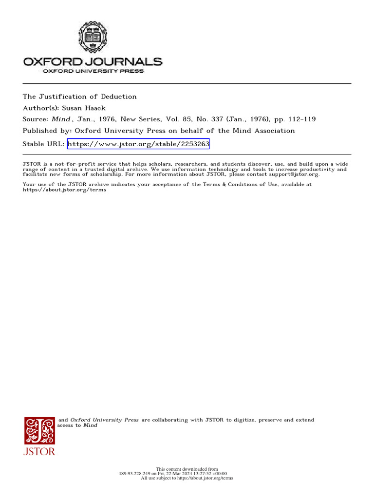 Justifying Deduction: A Critical Analysis | PDF | Deductive Reasoning ...