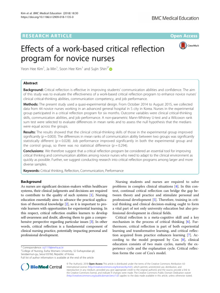 Hee Kim, Yeon. Effects of A Work-Based Critical Reflection Program For ...