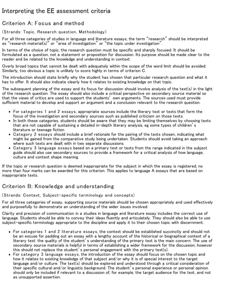 Language & Literature Assessment Criteria | PDF | Essays | Argument