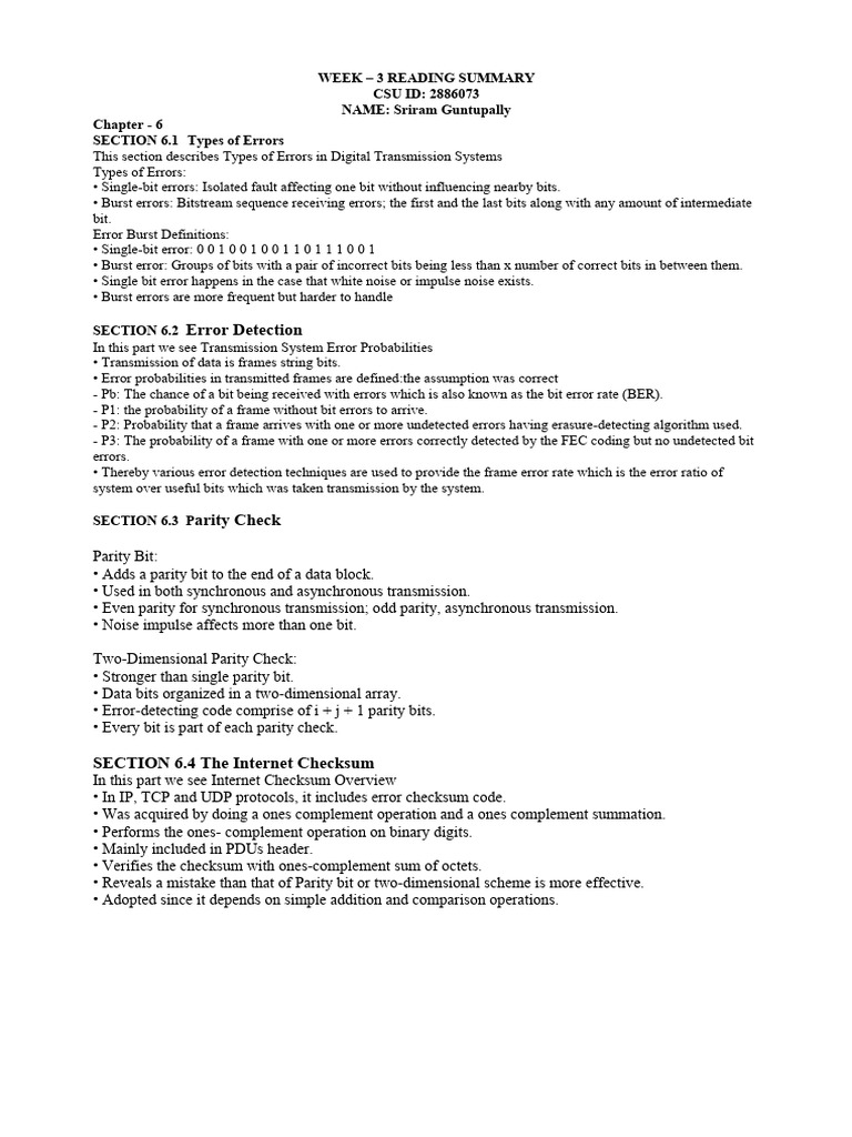 Week 4 | PDF | Error Detection And Correction | Computer Science
