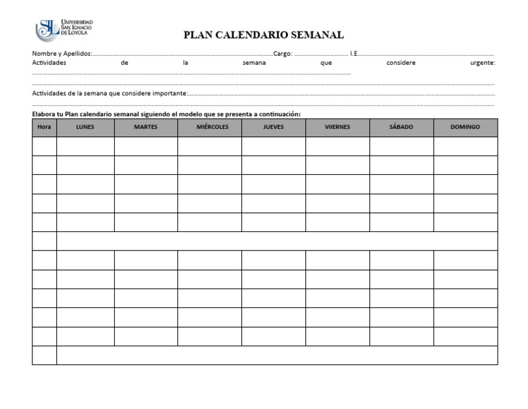 Plan Semanal de Actividades Urgentes e Importantes | PDF | Crecimiento ...