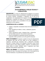 Informacion General de La Carrera de Administracion de Empresas Plan Diario Abril 2024