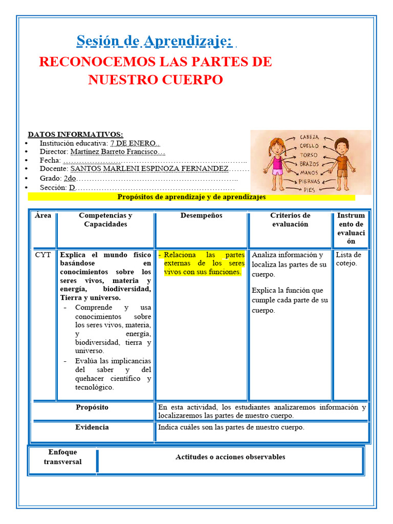 2° Sesión Día 4 Cyt Reconocemos Las Partes de Nuestro Cuerpo | PDF
