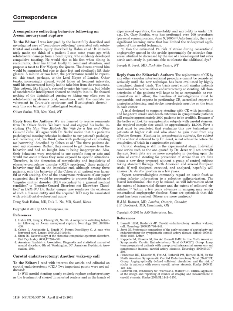 Sacks, Oliver - A Compulsive Collecting Behavior... (Letter) (2001 ...