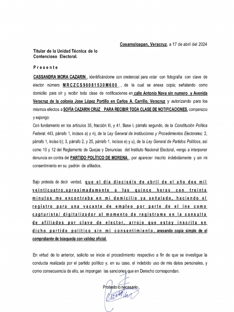 Formato de Queja | PDF