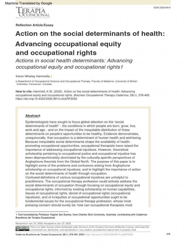 Advancing Occupational Equity and Occupational Rights Action On The ...