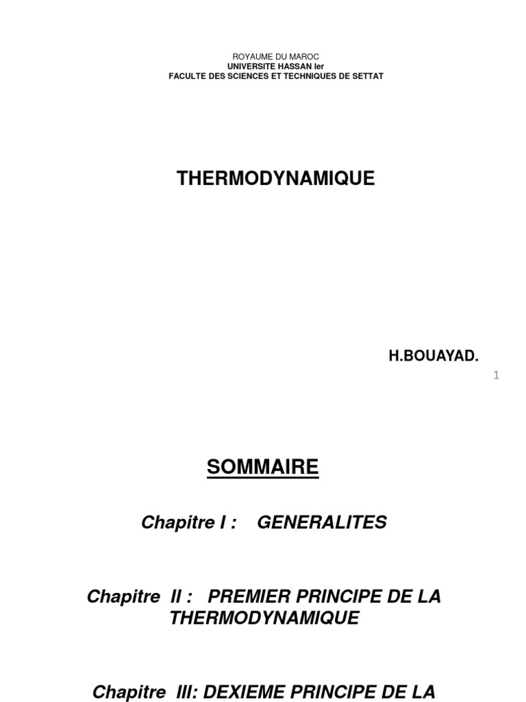 Cours de Thermodynamique et Principes | PDF | Transfert thermique | Chaleur