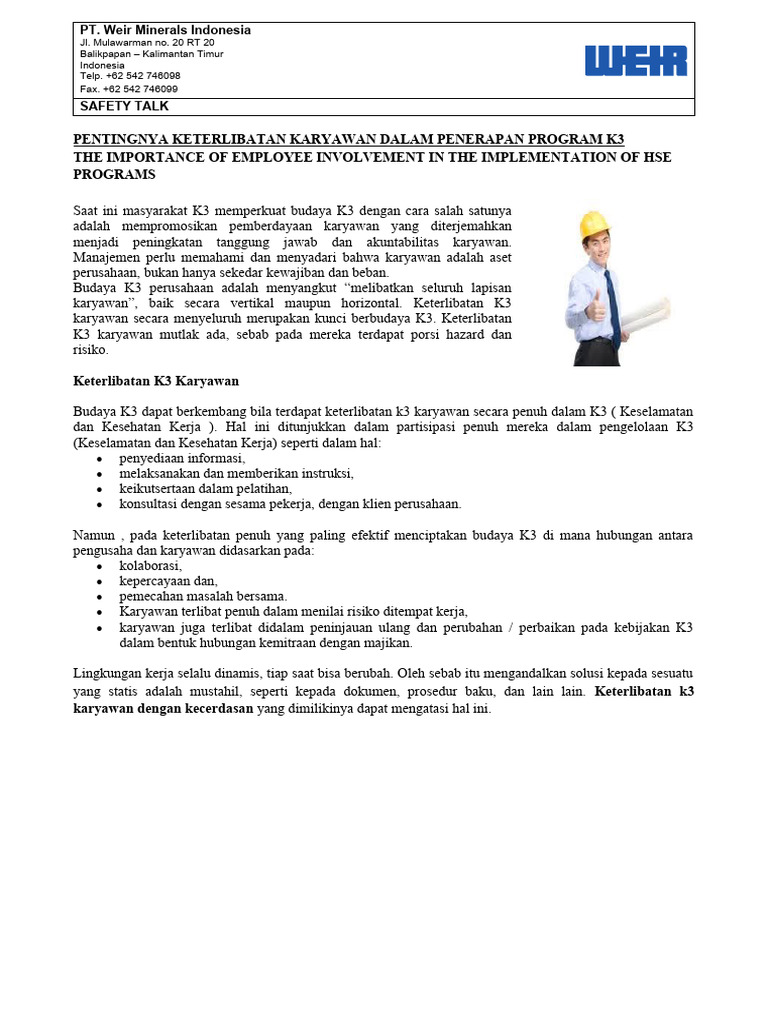 06 Pentingnya Keterlibatan Karyawan Dalam Penerapan Program K3 Pdf