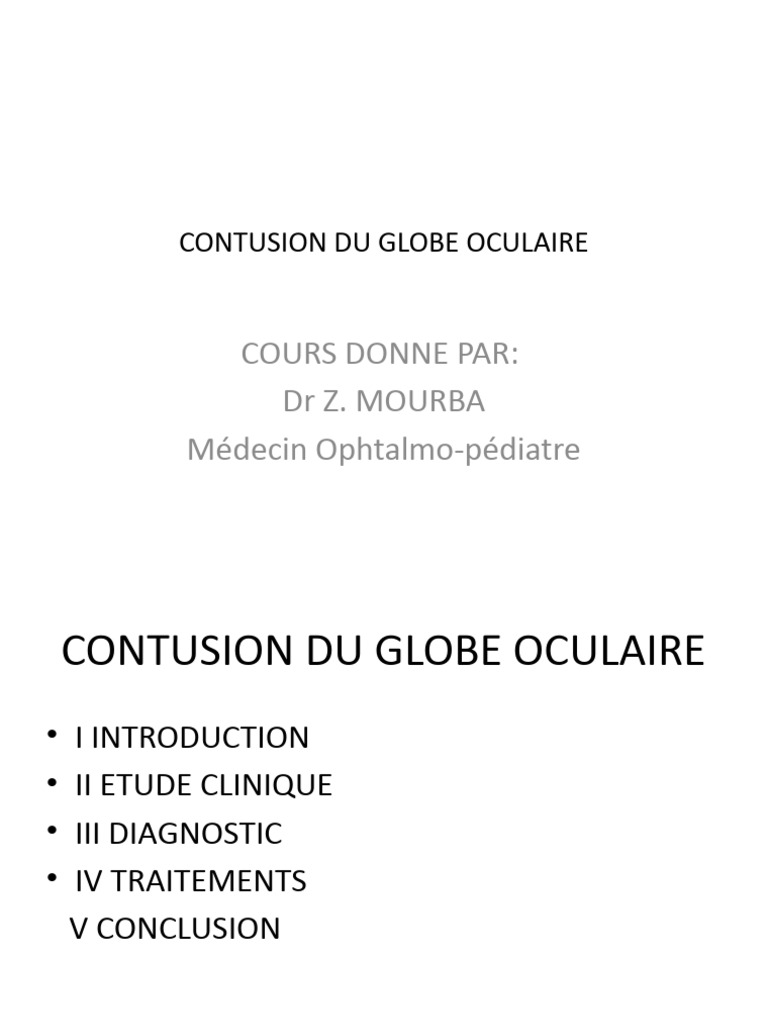 Contusion du Globe Oculaire : Diagnostic et Traitement | PDF | Cornée ...