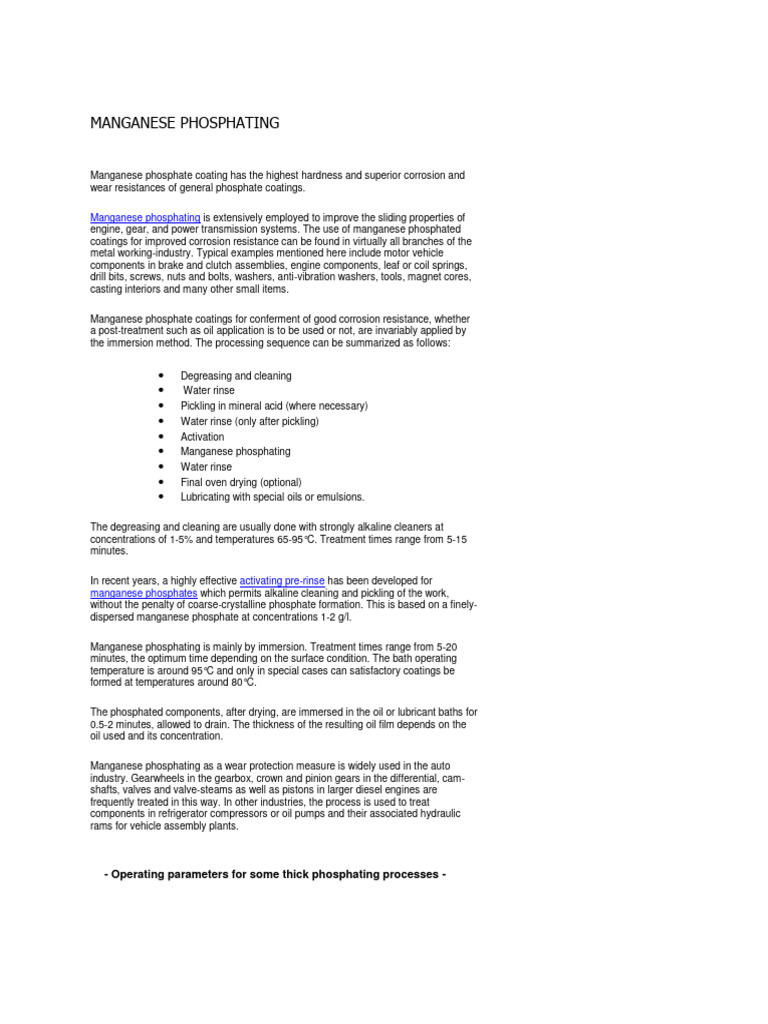 Manganese Phosphating Process Overview | PDF | Pipe (Fluid Conveyance ...