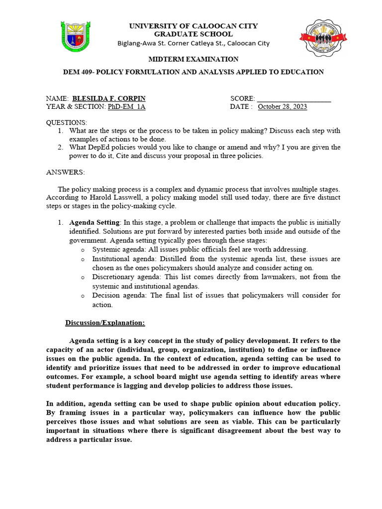 Policy Formulation in Education Analysis | PDF | Policy | Evaluation