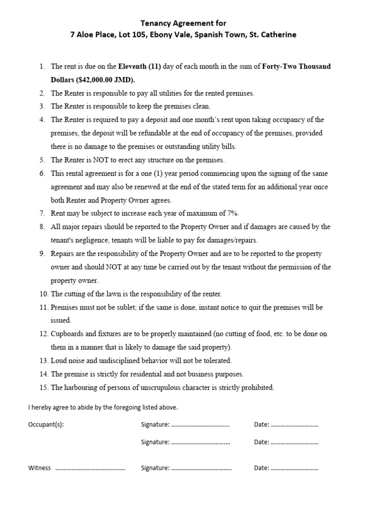 Tenancy Agreement Sample | PDF | Leasehold Estate | Lease for Printable Free Spanish Rental Agreement Template