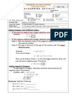 Math 7 LAS 11B Addition of Integers