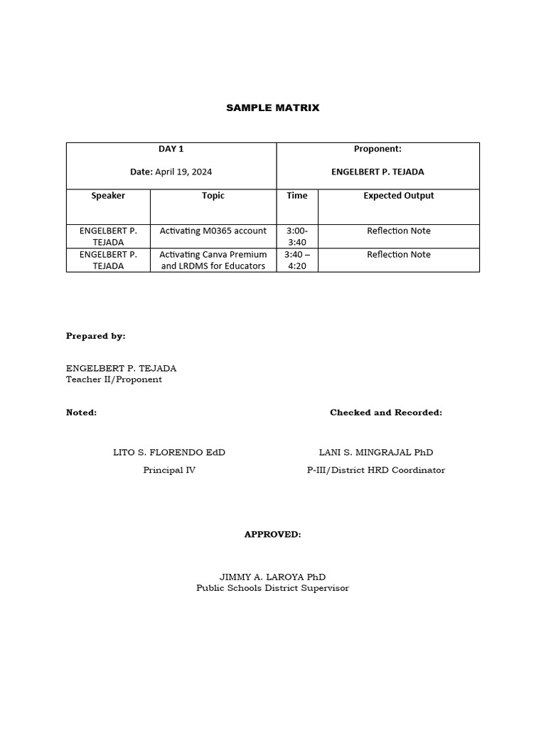 Training Matrix for Educators' Tools | PDF