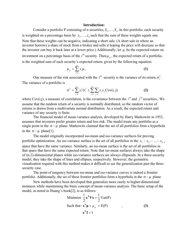 Mean-Variance Portfolio Optimization Analysis | PDF | Short (Finance ...