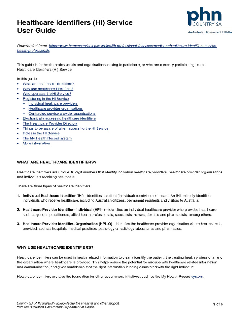 Healthcare Identifiers Service Guide | PDF | Health Care | Health ...