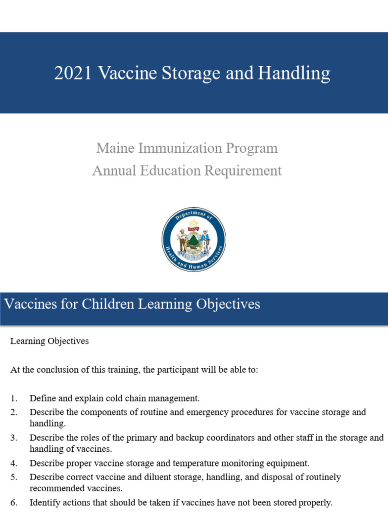 2021 Storage and Handling Training PDF Refrigerator Vaccines