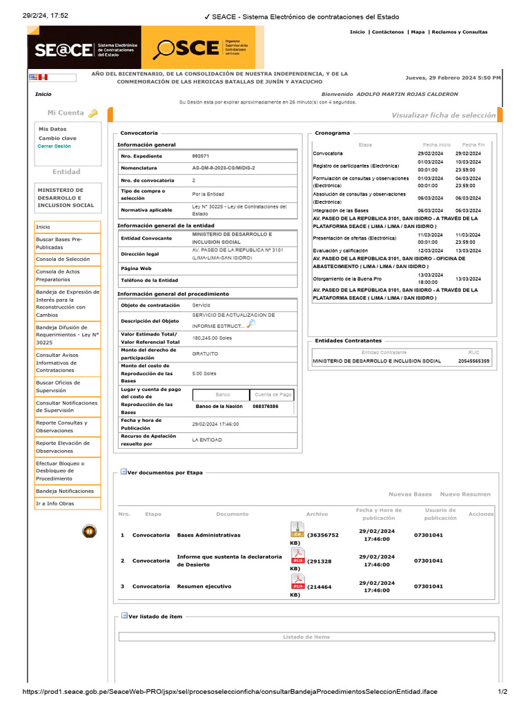 Ficha SEACE Convocatoria AS-09-2023-MIDIS-2 | PDF