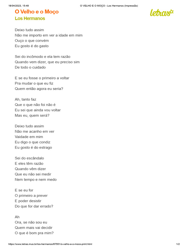 O Velho e o Moço - Análise da Letra | PDF