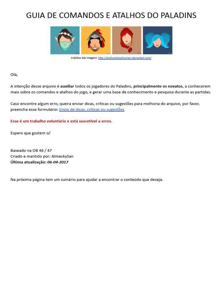 Comandos e Atalhos para Paladins | PDF