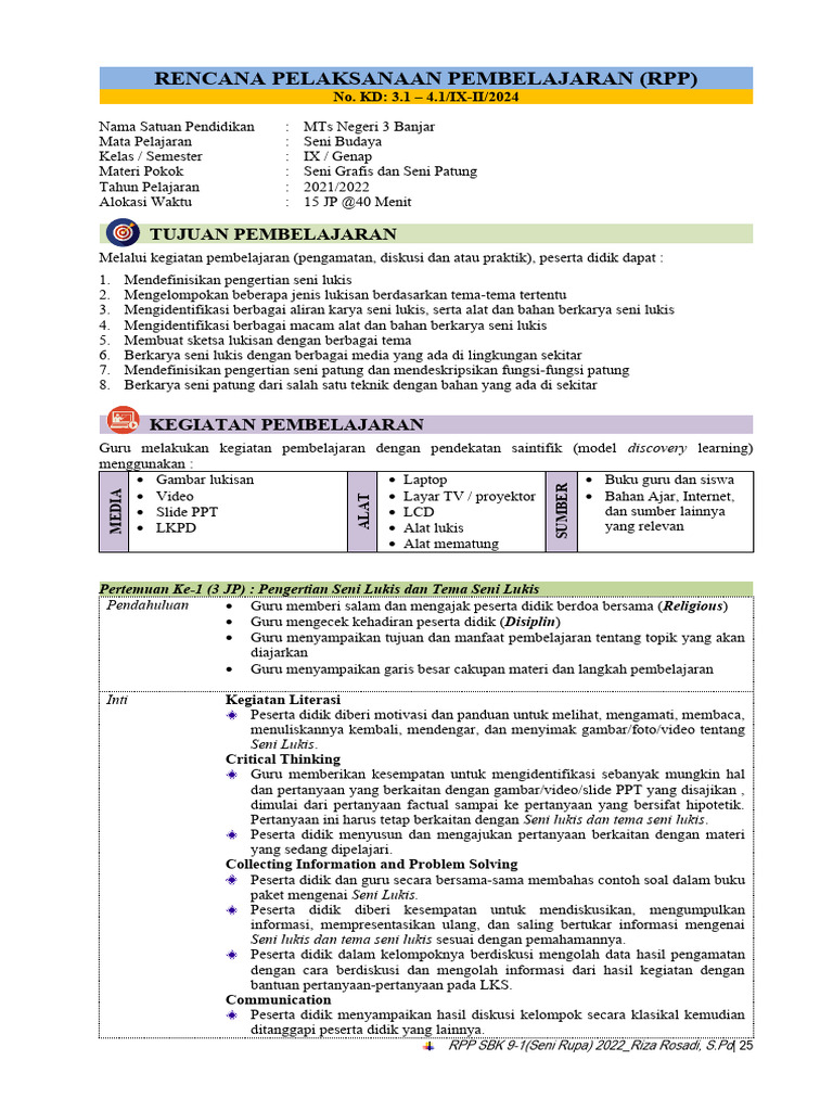 RPP 1 (Desain Grafis Dan Pentas Seni Rupa) | PDF