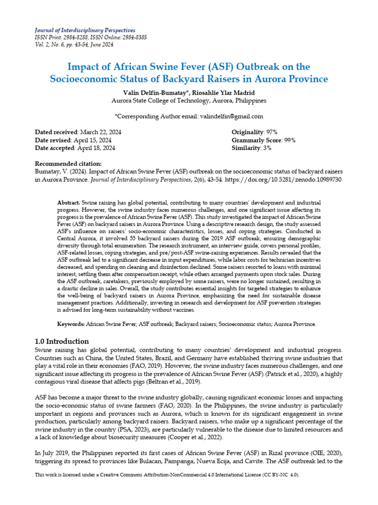 ASF Impact on Backyard Raiser Economy | PDF | Loans
