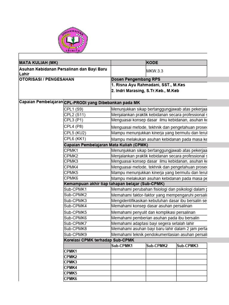 RPS Contoh Template Excel 2022 | PDF