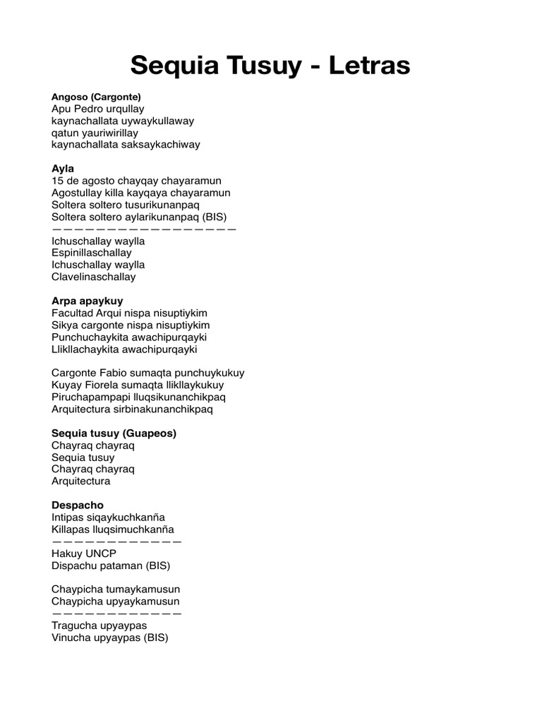 Sequia Tusuy - Letras Arquitectura UNCP | PDF | Artes del Lenguaje y ...