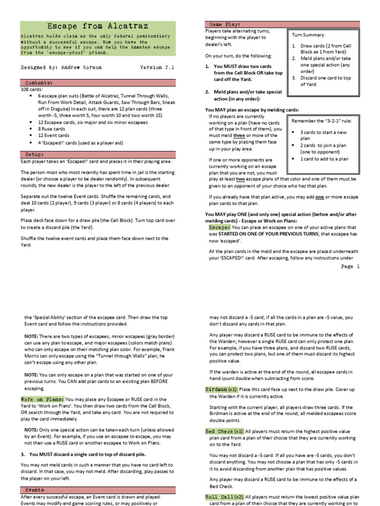 Escape From Alcatraz 2.1 | PDF | Games Of Mental Skill | Card Games