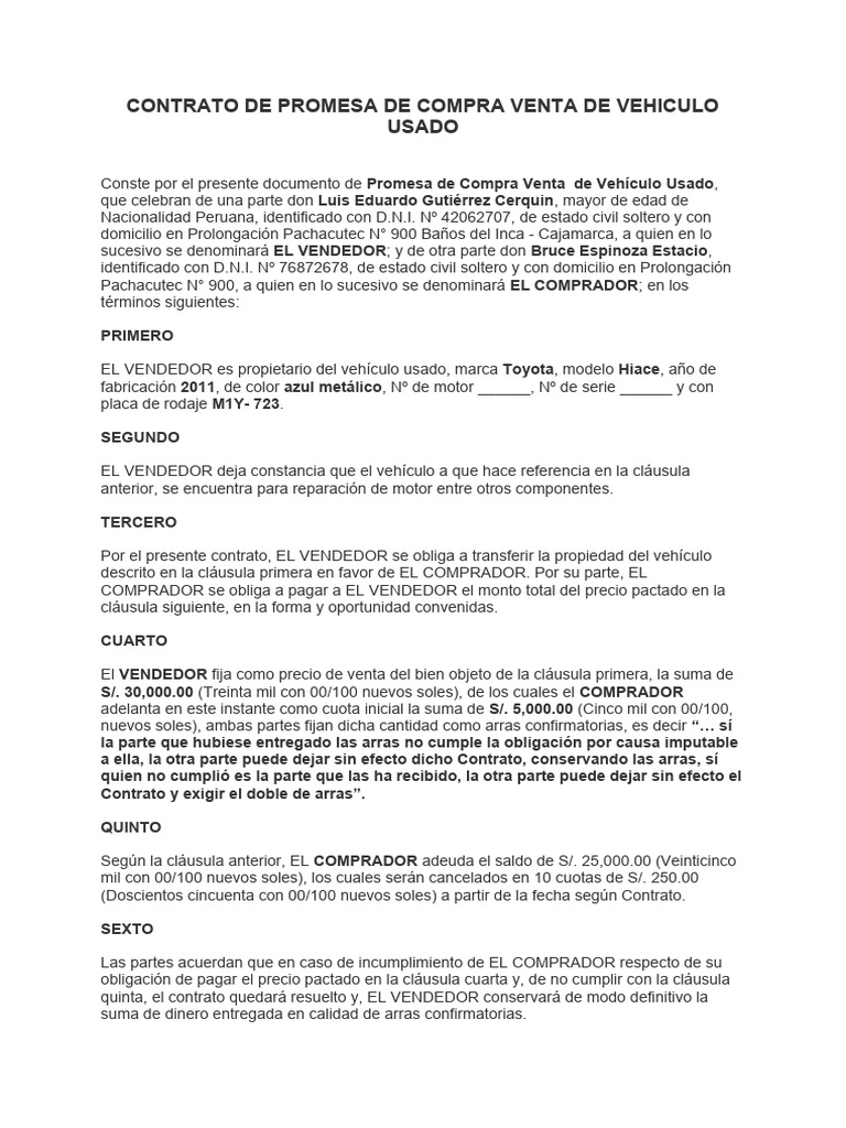 Contrato de Promesa de Compra de Vehículo | PDF