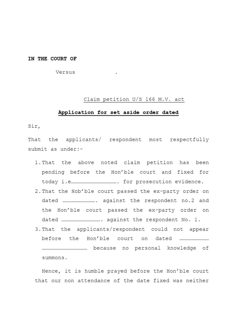 Application for set aside ex party pdf affidavit justice