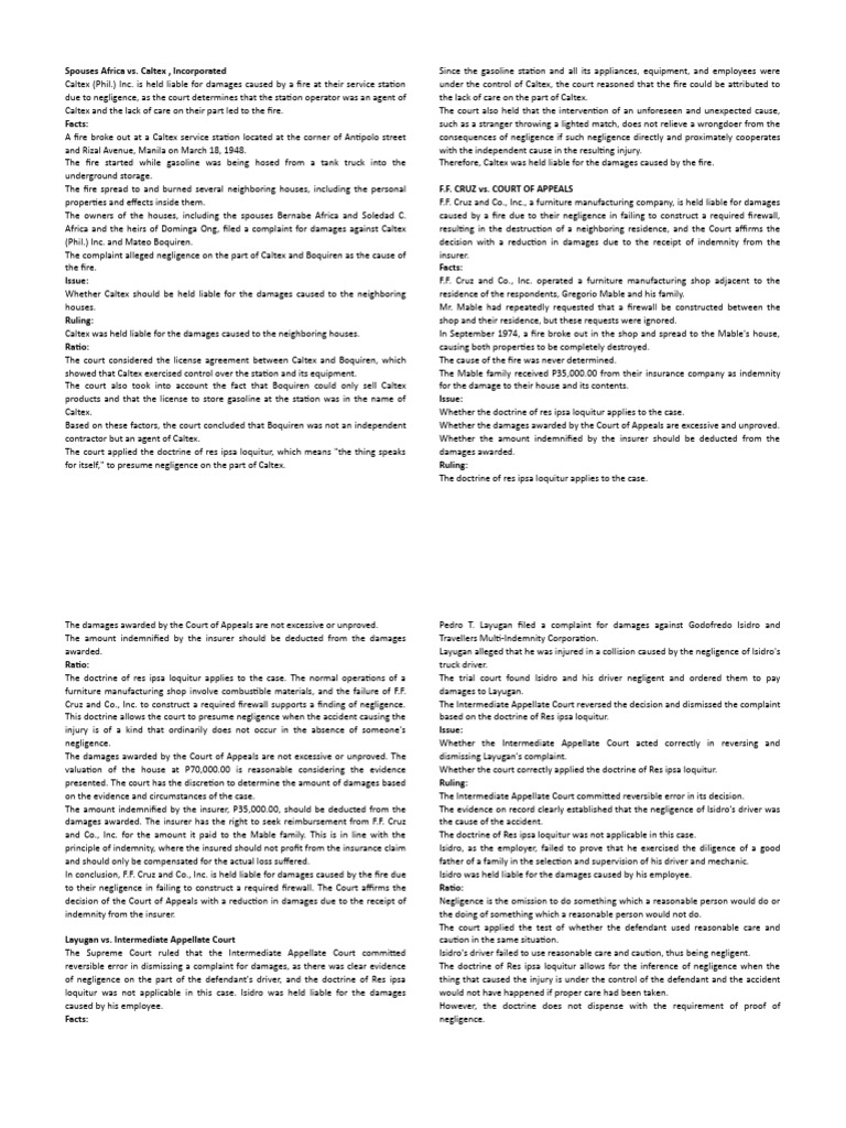 Caltex and F.F. Cruz Fire Liability Cases | PDF | Negligence | Legal ...