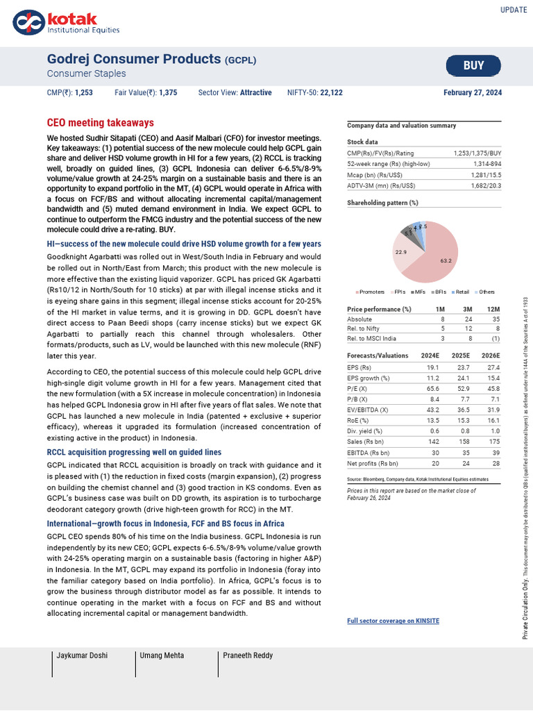 GCPL Investor Meeting Insights | PDF | Private Sector | Financial ...