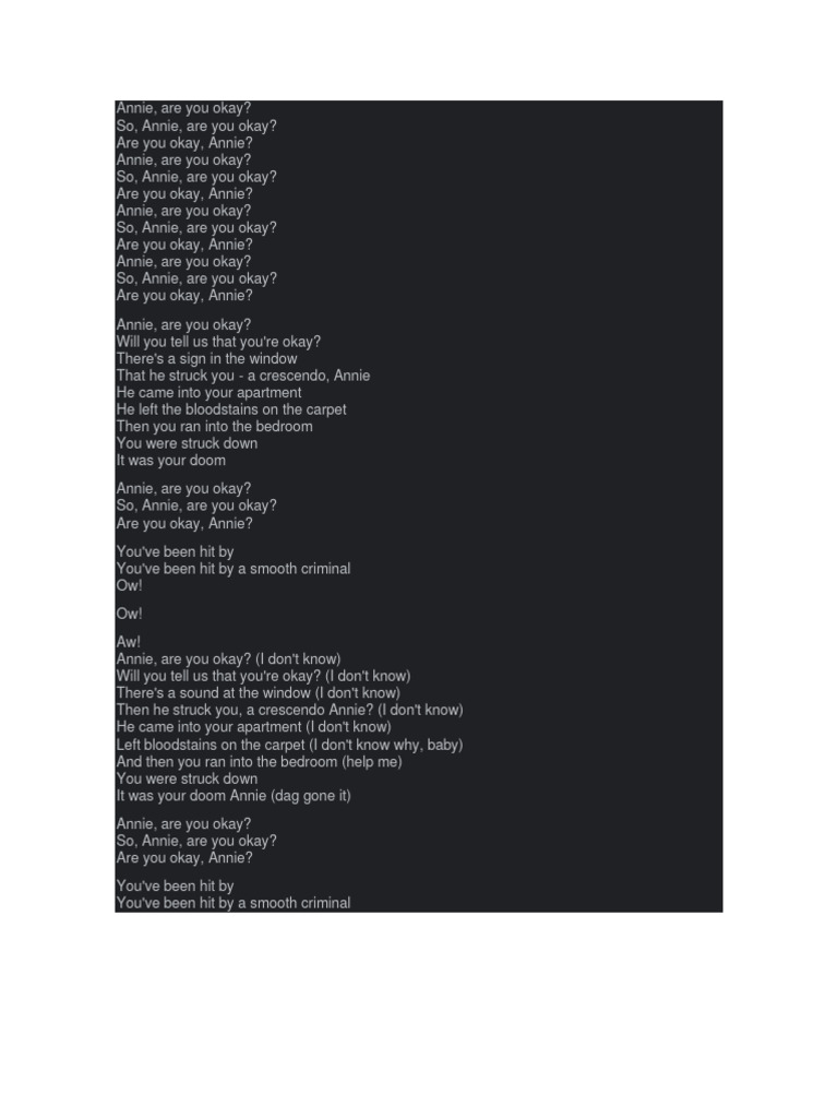 Annie Are You Okay Pdf