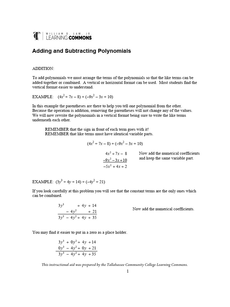 Adding-and-Subtracting-Polynomials 23 | PDF | Polynomial | Arithmetic