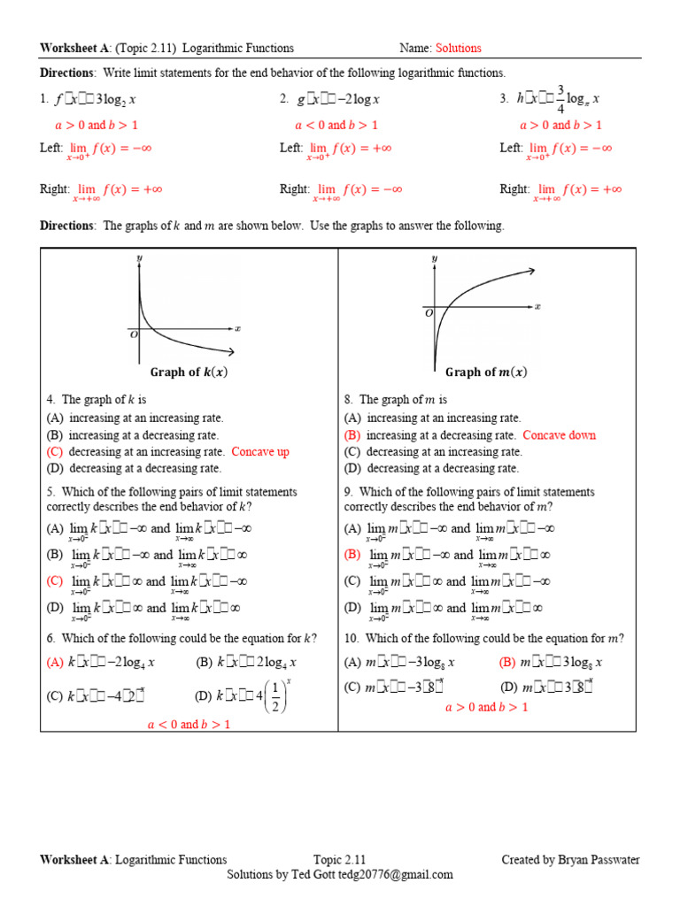 Worksheet A Key Topic 2.11 Logarithmic Functions | PDF | Logarithm ...