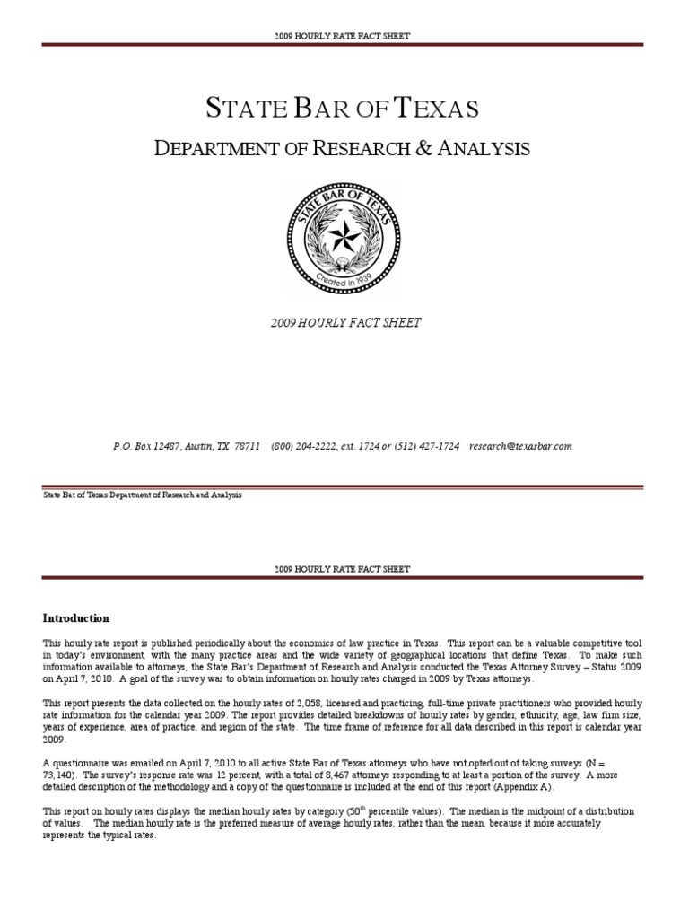 State Bar Texas Average Hourly Atty Rates 2009 PDF Race And