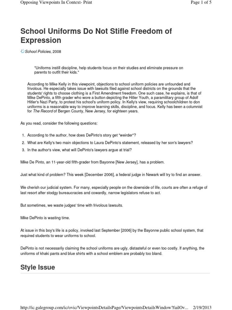 School Uniforms Do Not Stifle Freedom of Expression Opvc PDF